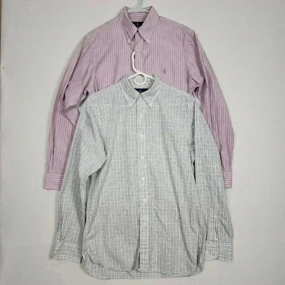 Lot of 2 Polo Ralph Lauren Men’s Button Up Dress Shirts Slim Fit Sz 16 Prpl Blue - Picture 1 of 16